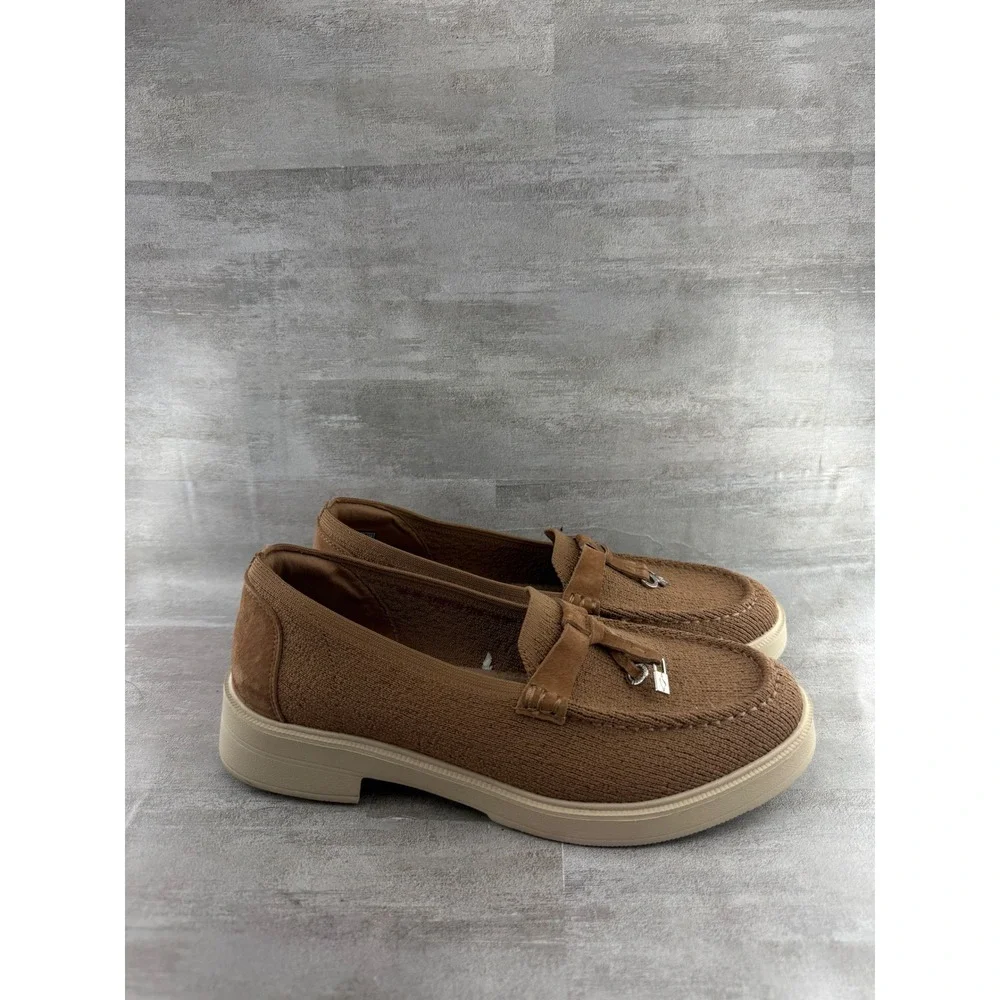 Skechers On-the-GO Bliss Tan Knit Tassel Loafers 159035 Women Sz 8.5